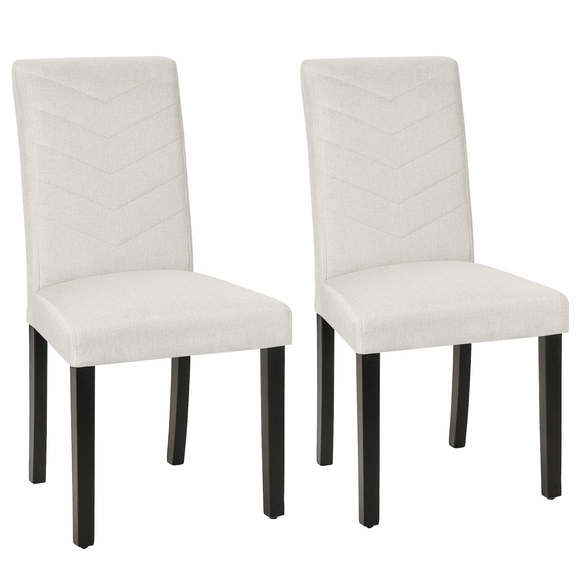 VECELO Upholstered Dining Chairs Set of 2, Fabric Wood Legs High Back for Kitchen Living Room, Beige