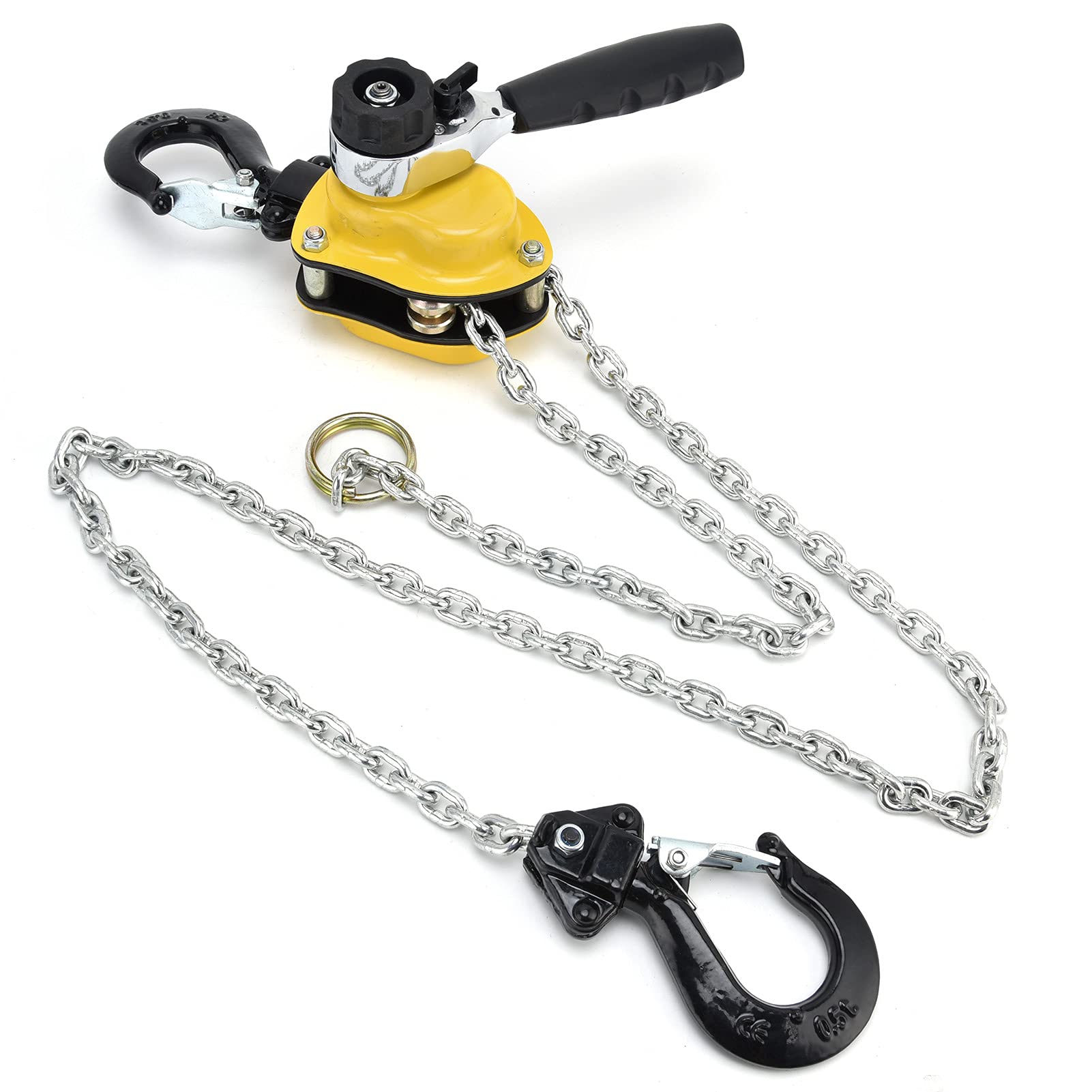 Mini Hebelzug Flaschenzug mit 360-Grad drehbare Haken und 1.5m Kette,Hebelzug Kettenblockaufzug Tragkraft 500kg
