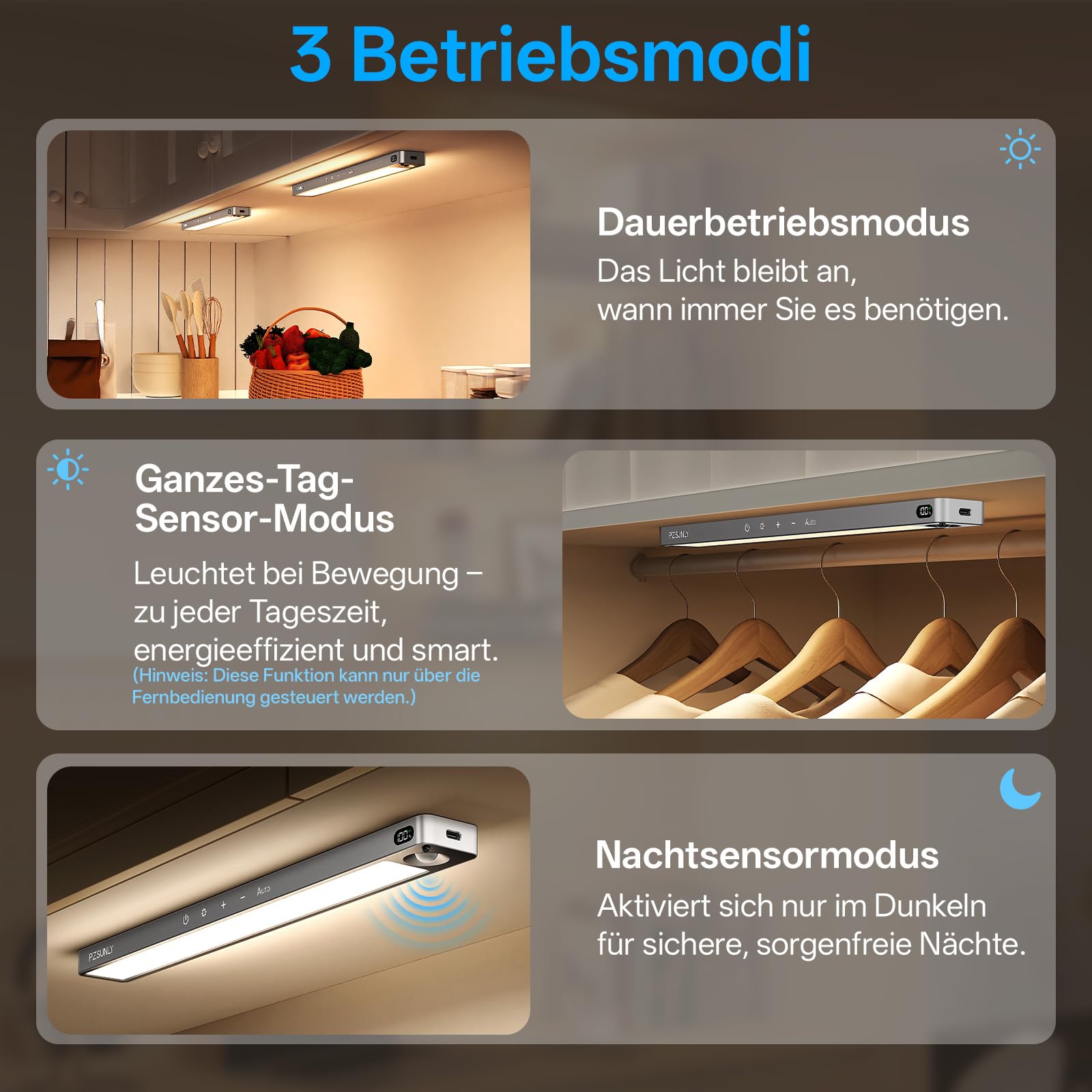 Unterbauleuchte Küche LED mit Batterieanzeige, Touch Dimmbar | 2200mAh Schrankbeleuchtung mit Bewegungssensor und Fernbedienung, 3 Farbtemperaturen, 3 Betriebsmodi, 5 Stück, Dunkelgrau