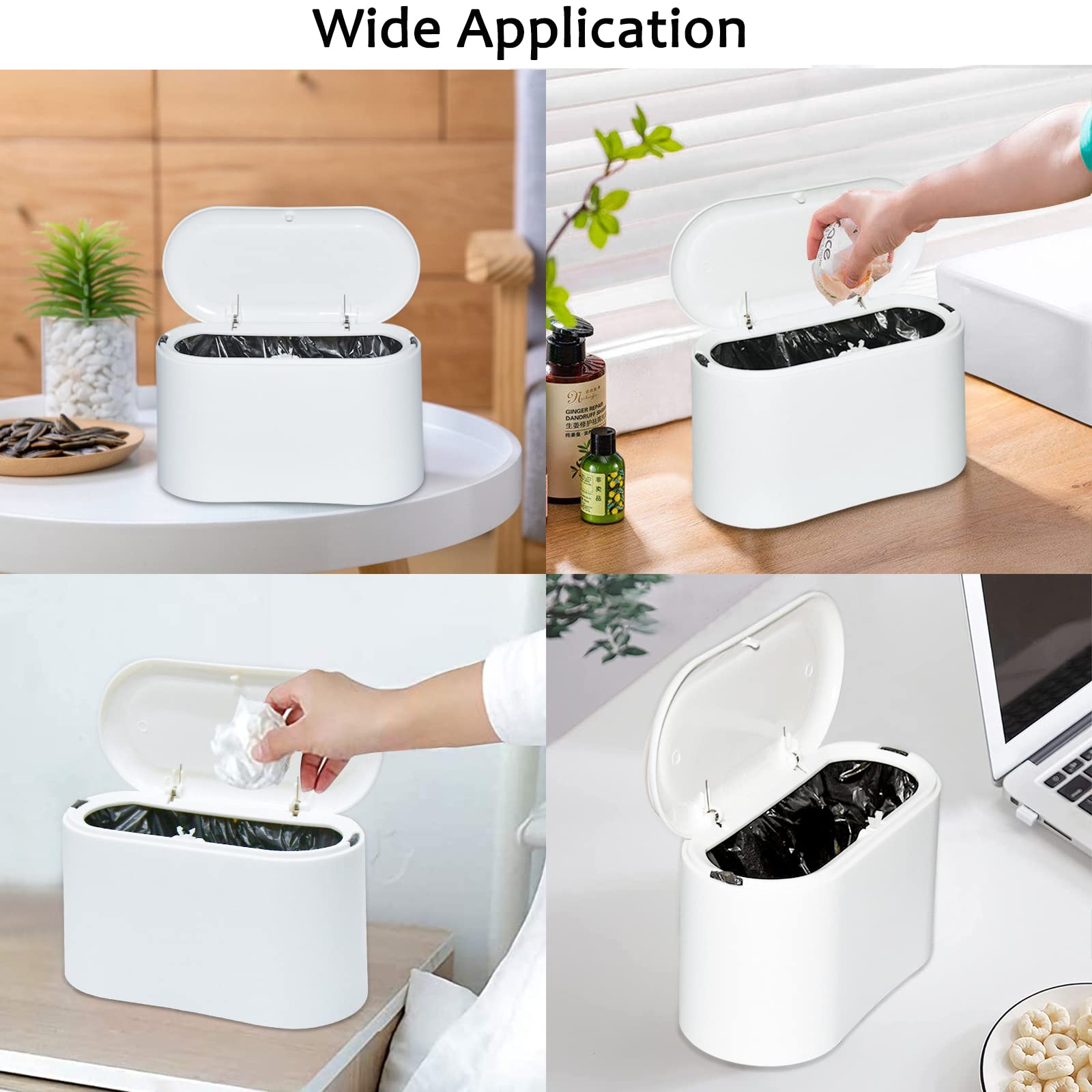 AOKITO Mini Cubo de Basura con Tapa, Plástico, para el Tocador de la Cocina, el Baño, la Oficina, el escritorio o Mesa (1,5L, Blanco)