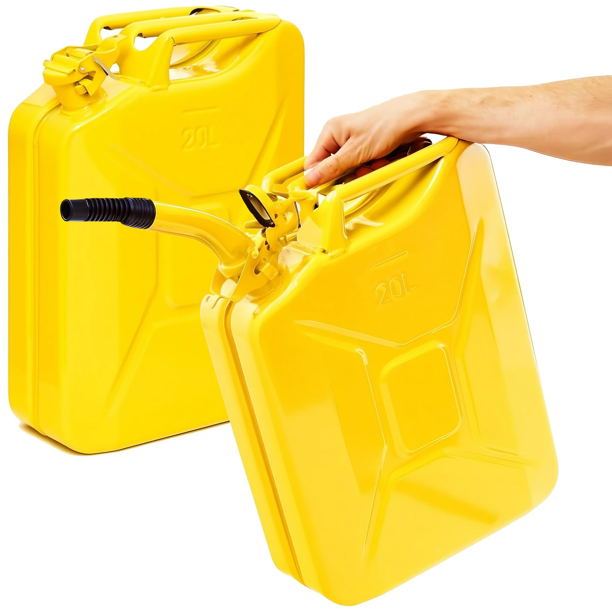 Oxid7® by BW Benzinkanister Metall 2x 20 Liter mit 2x Ausgießer - Kraftstoffkanister Gelb RAL 1018 - TÜV-geprüft, UN-zertifiziert - 0,9mm Stahl DIN 7274 - Made in Europe