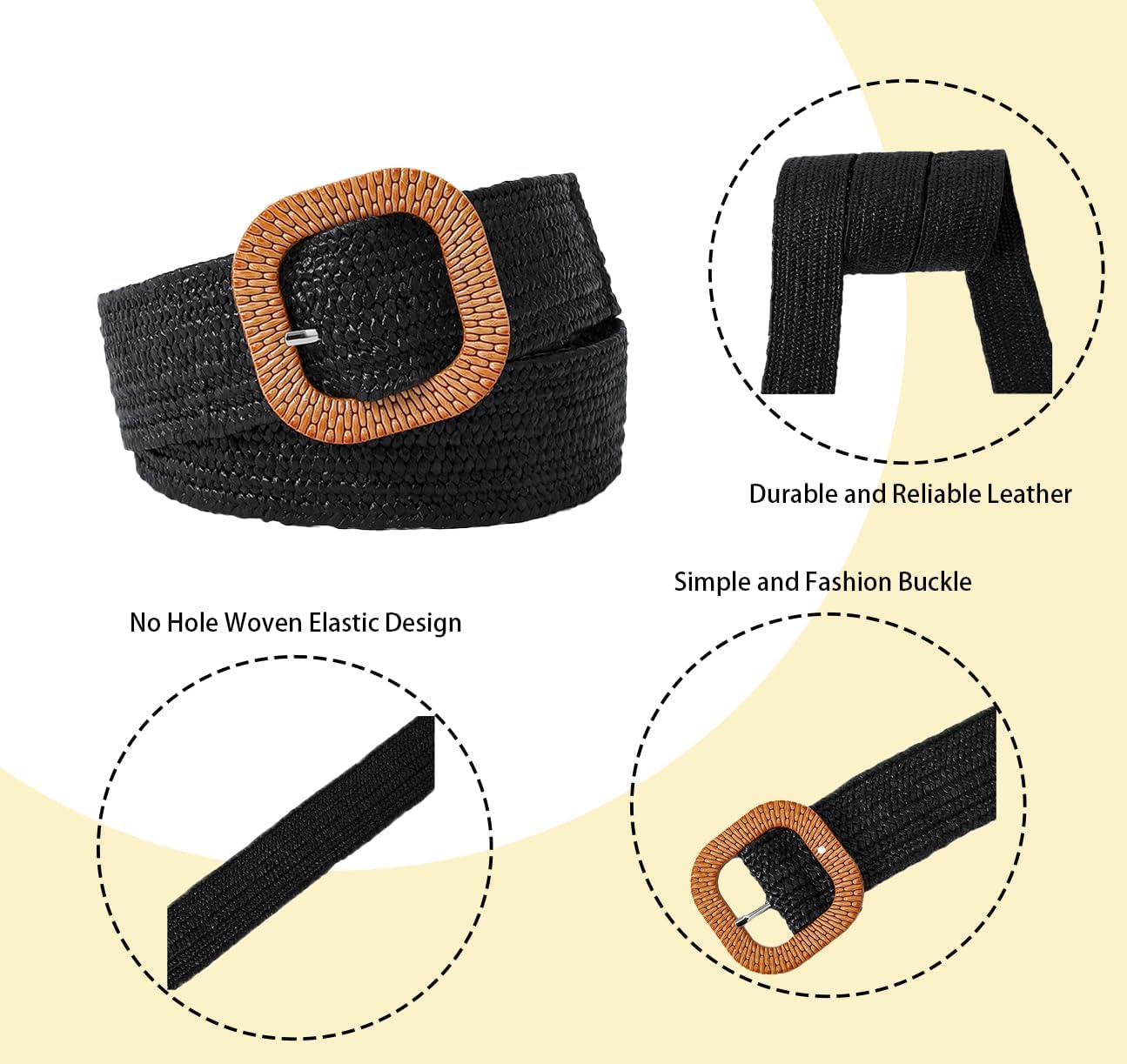 COTIM COYIN Women Braided Wide Belt Woven Waist Belt, Straw Woven Elastic Belt for Women for Dress Jeans Pants