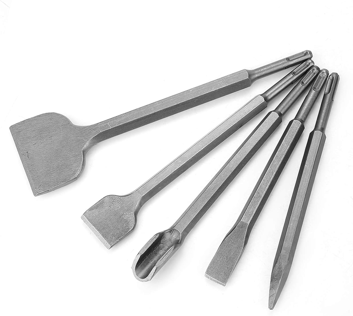 ElectricHammer Chisel Set, 5pcs Different Type SDS Plus Bits, Break or Hole on Wall & Concrete, Long Service Life