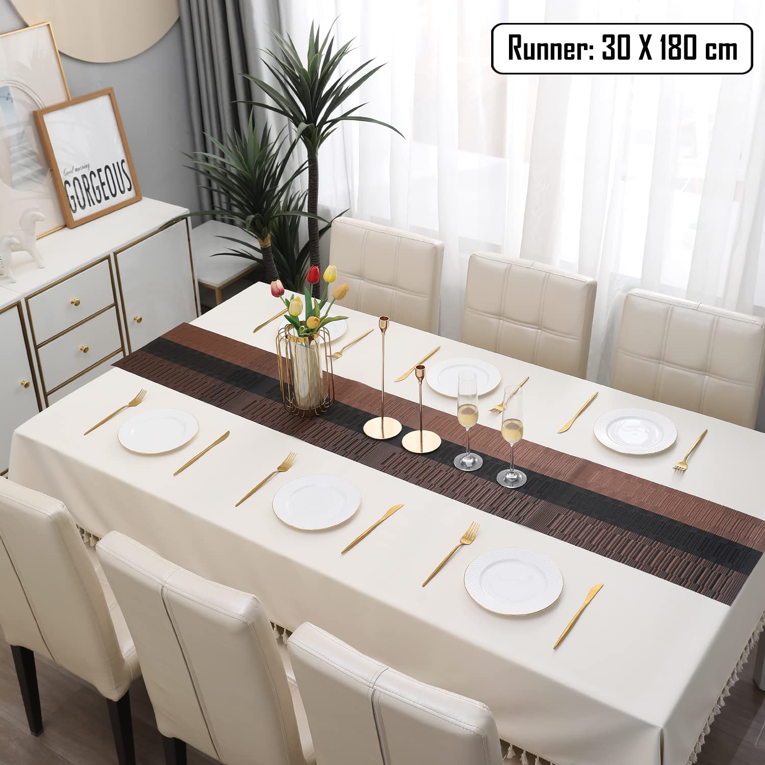 HOKIPO PVC Table Runner 30x180 cm (AR4162),Brown 2