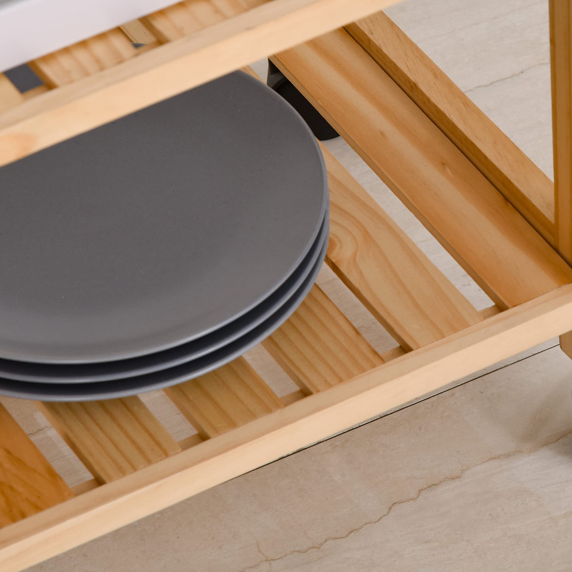 HOMCOM Chariot de Service desserte de Cuisine à roulettes 3 étagères Blanc | Plateau Amovible, Bois de Pin MDF