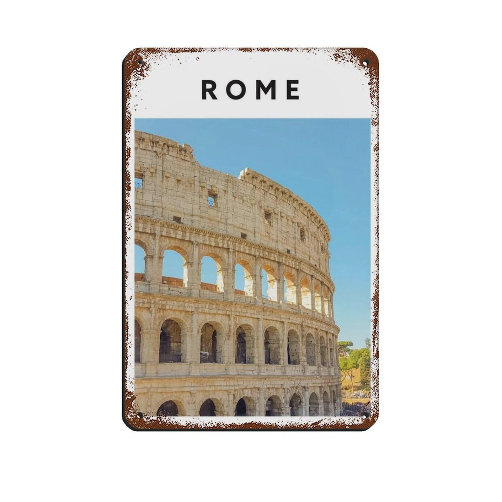 Rome Travel, Italy Poster Tin Sign Vintage Metal Pub Club Cafe Bar Home Wall Art Decoration Poster Retro 8x12inch(20x30cm)