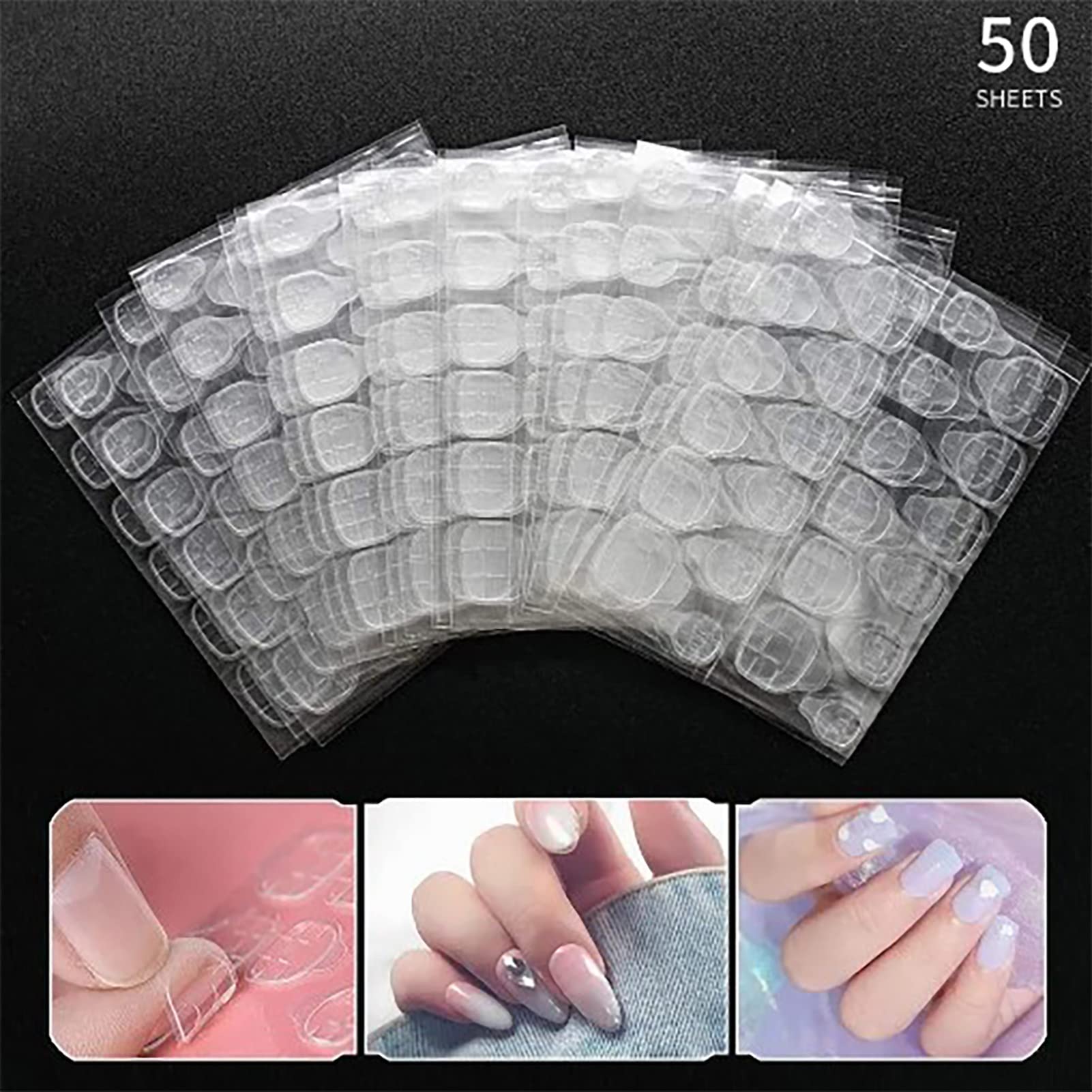 Generic Linguette Adesive per Unghie Adesivo Bifacciale Impermeabile a Lunga Durata per Manicure, Colla per Unghie Finte Ecologica Adatta per Donne e Bambini 50 Fogli