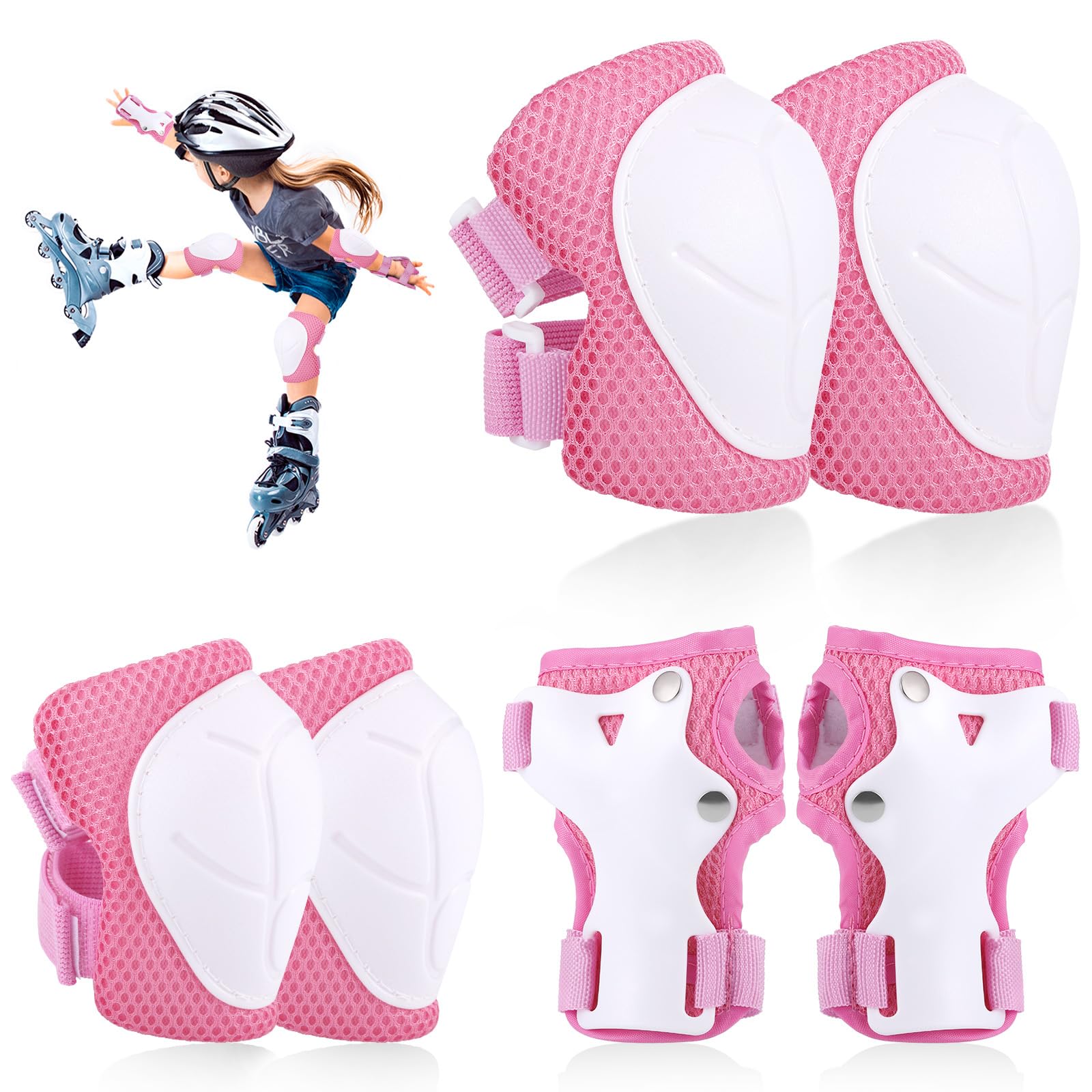 Hejo 6 Pcs Kids knee Pads Elbow Pads, Breathable Guards Protective Gear Set from PE for Children Youth ,With Wrist Pads, for Skating, Scooter, Skateboard, Bike
