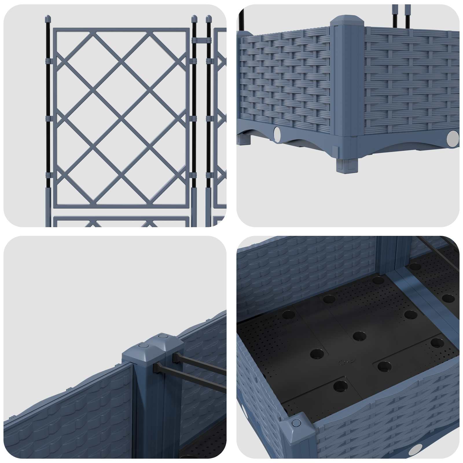 Jardinera de plástico gris 80 x 40 x 125,5 cm, 2 unidades con ayuda para enredaderas, resistente a la intemperie, para balcón, terraza, exterior, como maceta, jardinera