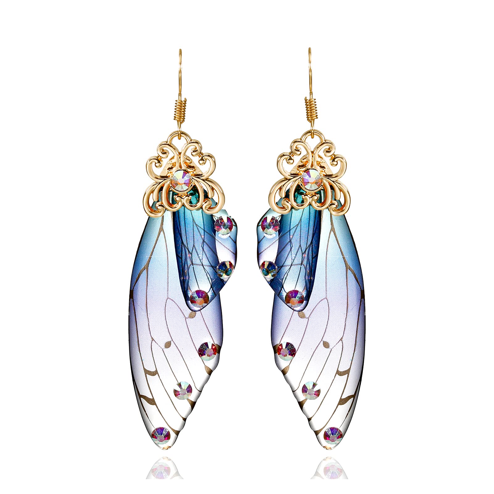 BELLA-BeeButterfly Wing Drop Dangle Earrings Gold Plated Crystal Rhinestone for women girls wedding Jewelry