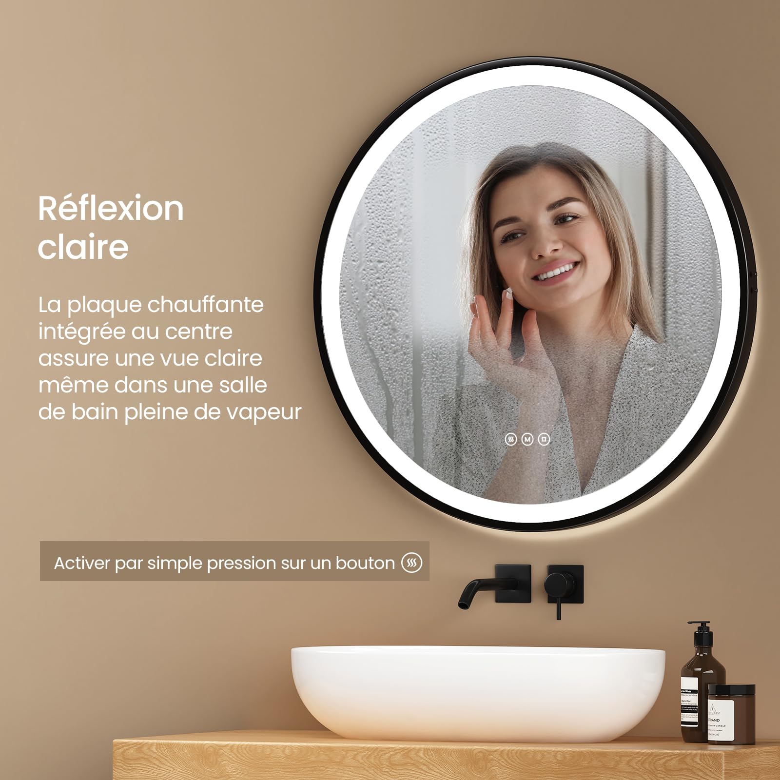 EMKE Miroir de Salle de Bain Rond avec éclairage, 60 cm, Anti-buée, lumière Blanc Froid à intensité Variable, Fonction mémoire, Tactile, arrêt Automatique Pendant 3 Heures, économe en énergie EMKE Miroir de Salle de Bain Rond avec éclairage, 60 cm, Anti-buée, lumière Blanc Froid à intensité Variable, Fonction mémoire, Tactile, arrêt Automatique Pendant 3 Heures, économe en énergie