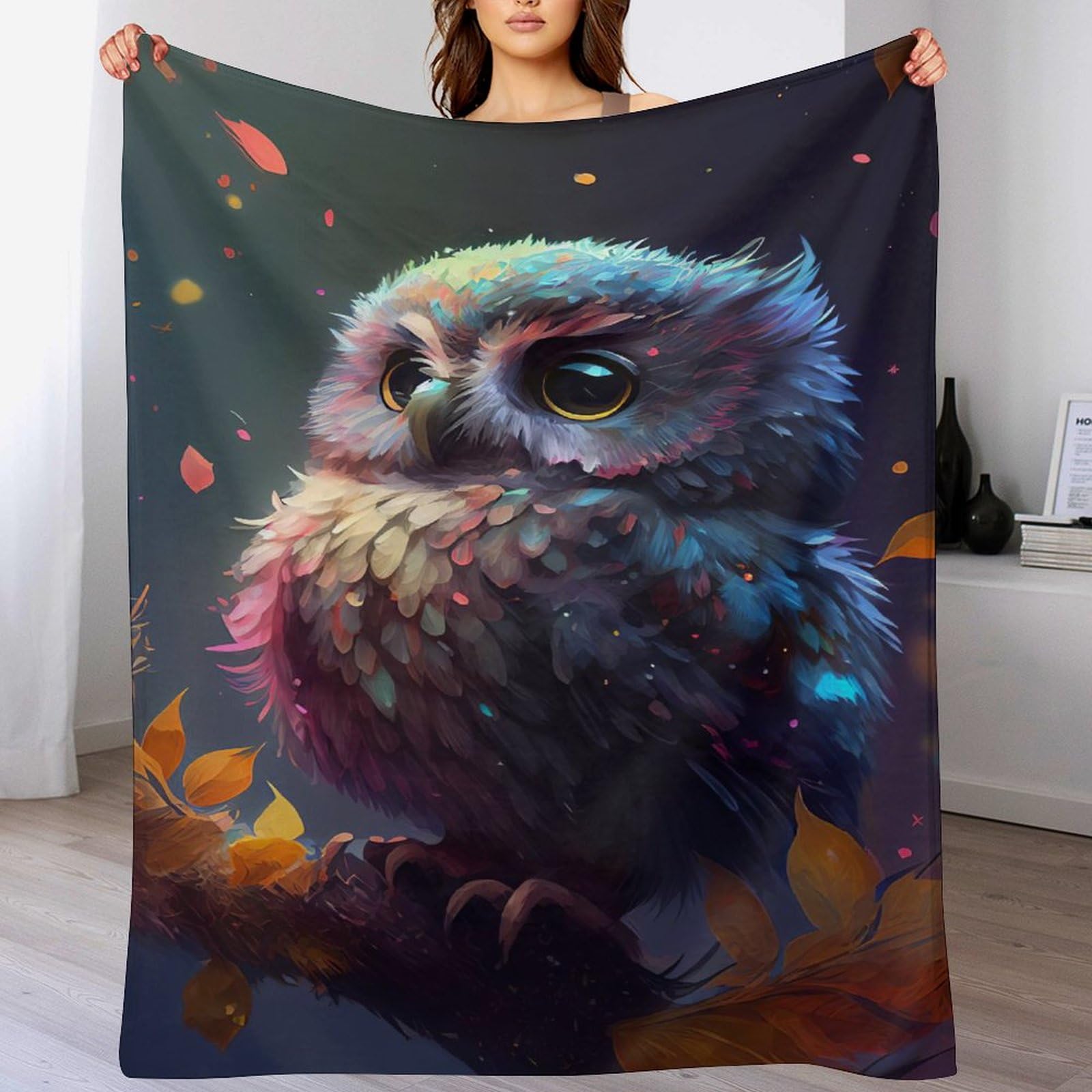 Plaid canapé hibou couverture polaire flannel de luxe chaud et lavable