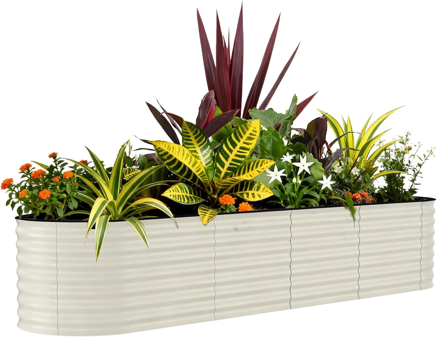 Galvanized Raised Garden Bed, Metal Outdoor Planter Box for Flowers Herbs Vegetables, Rust-Resistant Raised Garden Beds for Gardening,Outdoor Garden Box & Planters,Easy Assembly– Beige,240x60x60cm