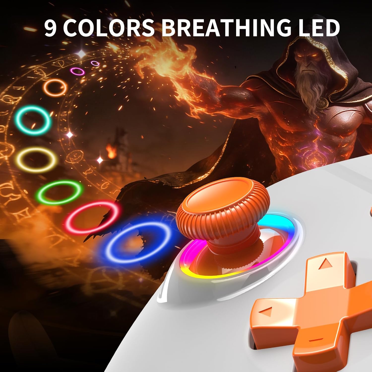 Bcofo Wireless Gaming Controller, PC Controller for PC/Switch/P3/iOS/Android with 4 Programing Buttons, Hall Effect Trigger, RGB Lighting,1000mAh Battery, Turbo, Dual Vibration, Screenshot, White