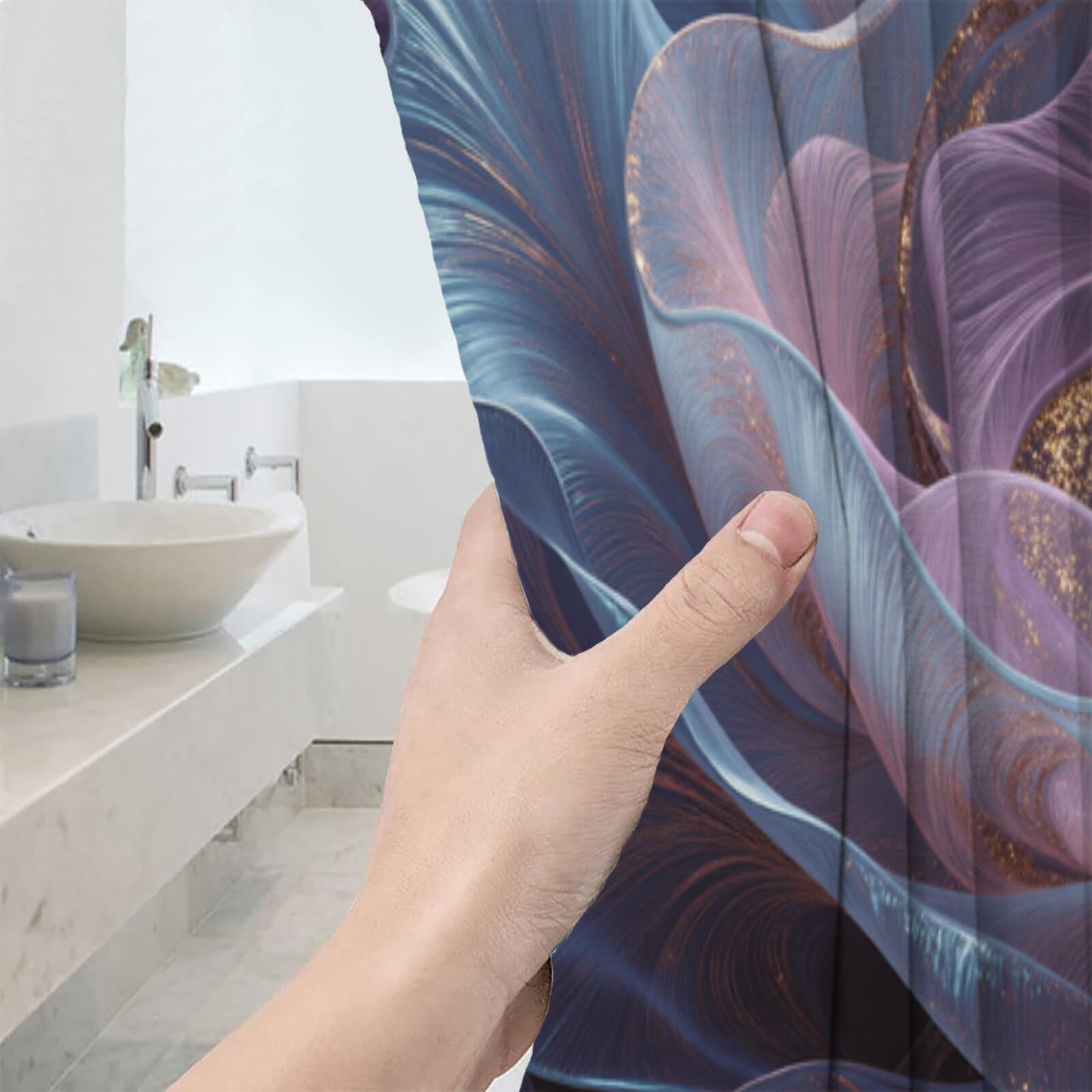 Rideau Douche,Rideau Baignoire Lavable en Machine Rideaux Douche Tissus Lavable Rideau De Baignoire Lavable pour Salle De Bain Domicile Baignoire Famille,Fleurs Épanouies,