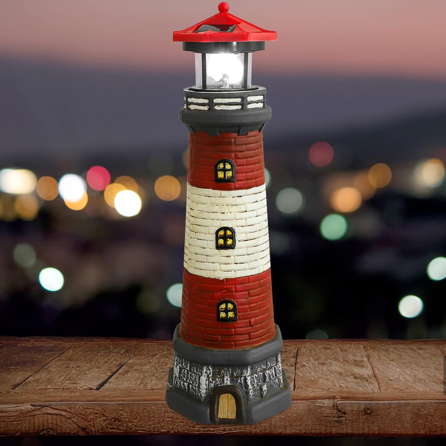 Cabilock Solar Lighthouse Lights-Solar Lighthouse Lamp Statue Outdoor Decorative for Garden Patio Well Cover Yard Lawn Red