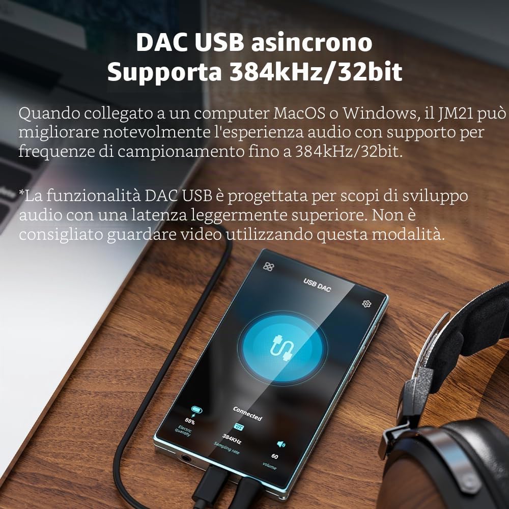 JadeAudio FiiO JM21 Lettore musicale ad alta risoluzione Android 13 MP3 con Snapdragon 680, Bluetooth WiFi USB DAC 12,5 ore di riproduzione (blu cielo)