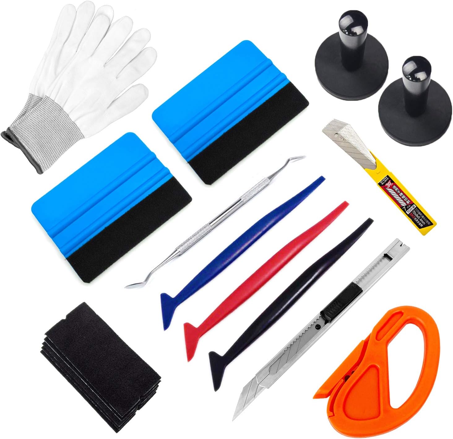 Complete Vinyl Wrap Application Tools Kit Auto Window Tint Film Tool Kit Include Felt Squeegee, Fabric Felts, Micro Squeegee, Vinyl Magnet Holders, Working Gloves, Vinyl Knife, Utility Knife Blades