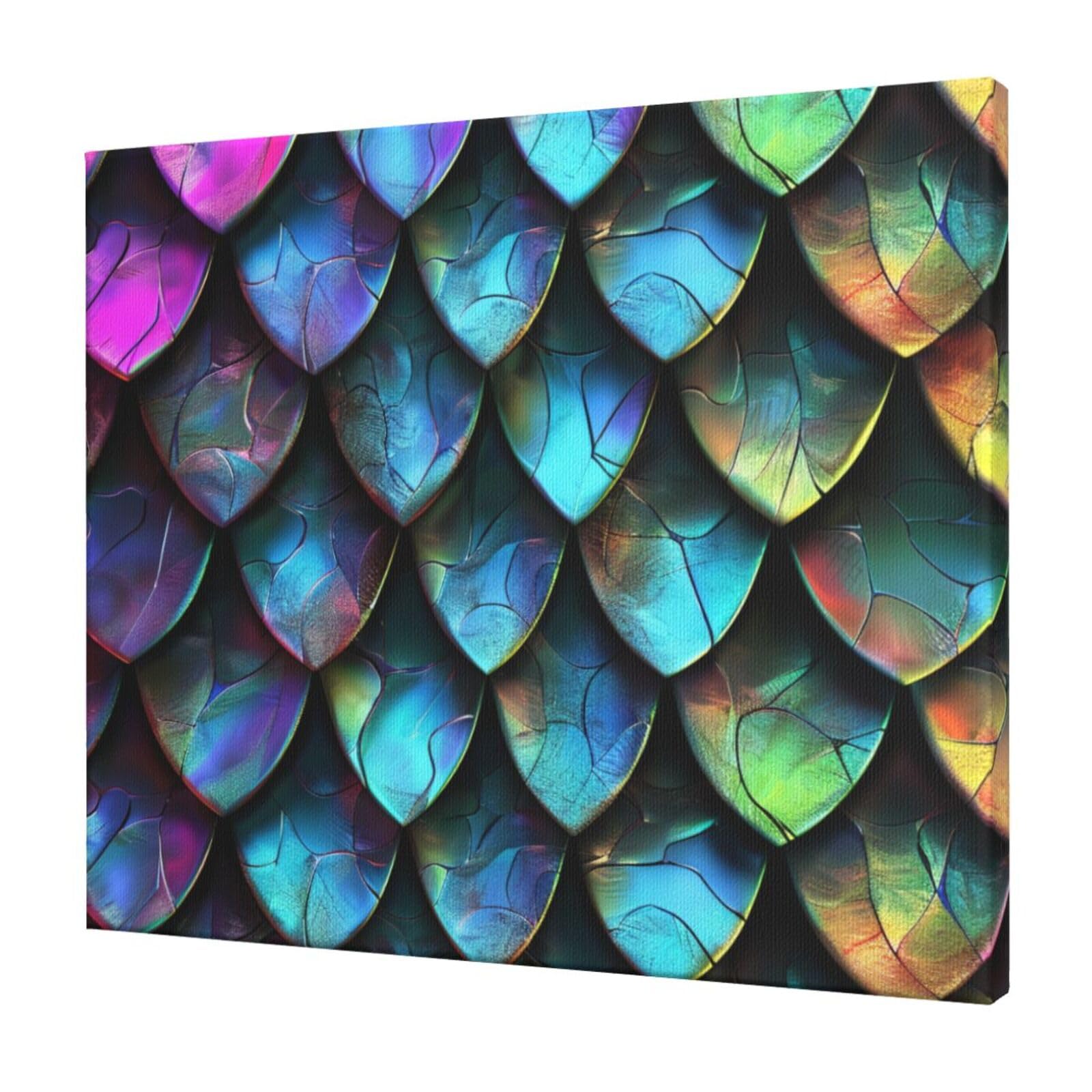 YKLJG 3D Magical Dragon Scales Pattern Printed Wall Art Canvas Prints 60x50 CM Wooden Framed Picture Painting Artwork for Bedroom Kitchen Home Office Decor