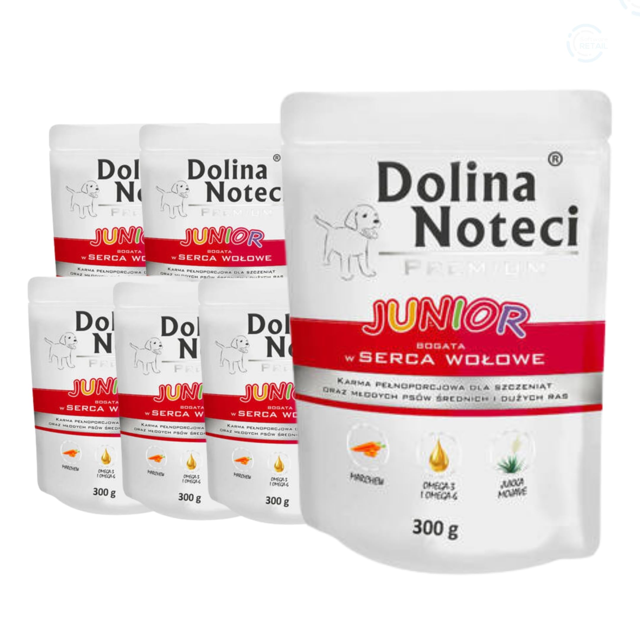 Dolina Noteci Premium Puppy Wet Dog Food with Beef Hearts, 6 x 300g Pouches