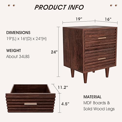 Miniatura 2 de Whalefall Mesitas de noche, mesita de noche, mesa auxiliar con 2 cajones, mesas auxiliares modernas de mediados de siglo, mesas auxiliares con patas