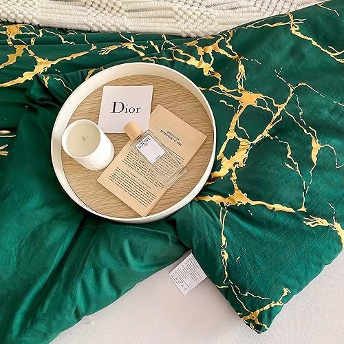 Miniatura 6 de Donaness Juego de edredón de mármol metálico con purpurina dorada y verde dorado, juego de ropa de cama de lujo con estampado de papel de aluminio