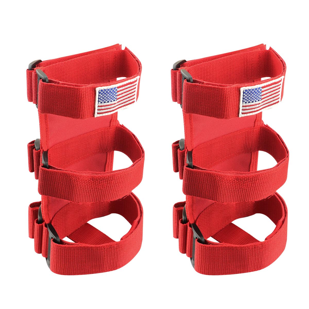 Ohleats Roll Bar Fire Extinguisher Holder, Adjustable Fire Extinguisher Mount Strap with American Flag Pattern, Car Accessories Fixed Belt for Wrangler JK JKU TJ CJ Gladiator (Red-2PCS)