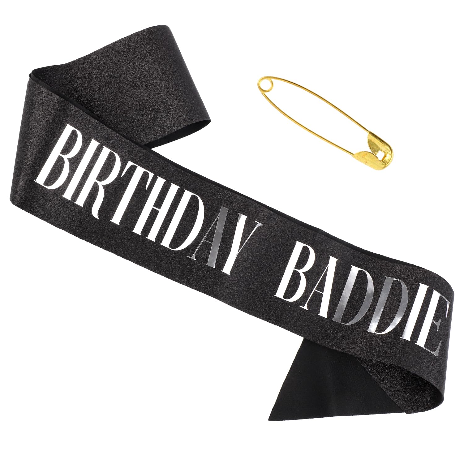 BIRTHDAY BADDIE Sash with Safety Pin, Black & White Glitter Funny Birthday Sash for Women Men Girls Decorations for Party Favors Supplies