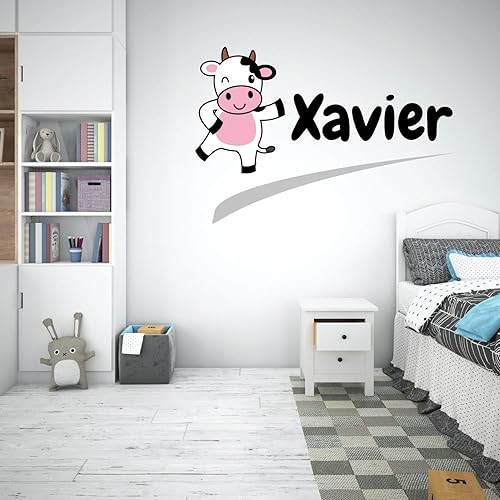 Cow Lovers - Adhesivo de vinilo para pared de guardería, múltiples opciones de fuente, decoración personalizada de habitación de niños, calcomanías