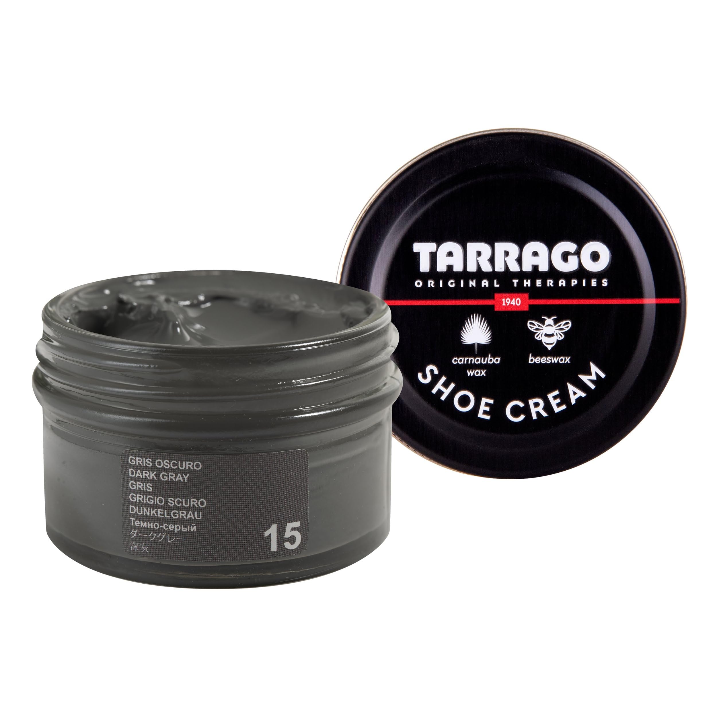 Tarrago Shoe Cream Professional Shoe Polish for Leather Boots, Shoes, Purse, Furniture Eco Friendly Leather Conditioner 1.7oz - Dark Gray #15