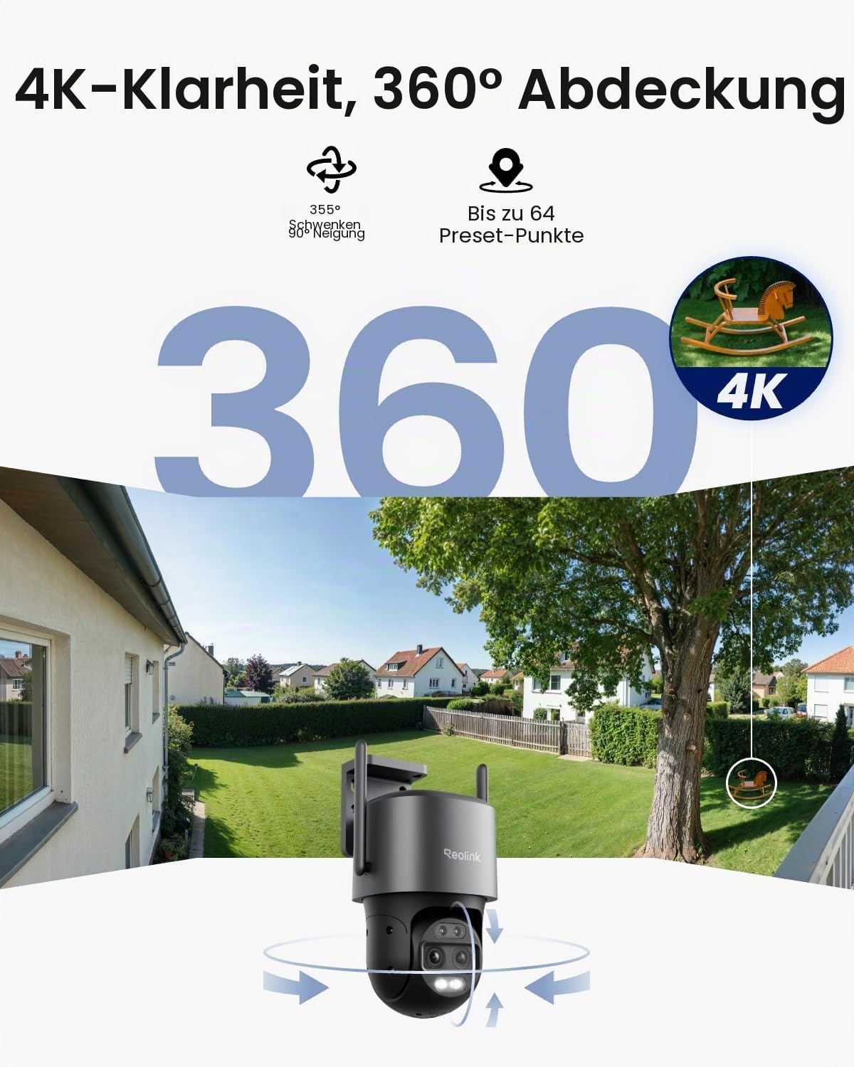 Reolink 4K 8MP Wi-Fi 6 PTZ Überwachungskamera Aussen WLAN mit Auto-Tracking-Zoom, Dual-Objektiv, Dual-Ansicht, WLAN Kamera Outdoor mit Smart-Erkennung, Farbnachtsicht, Außenkamera, TrackMix WiFi Grau