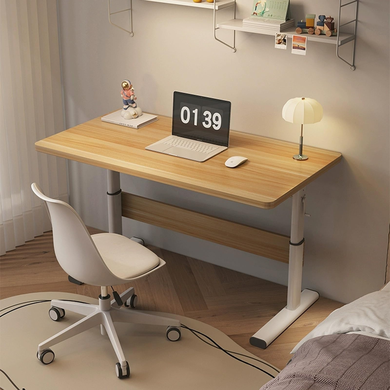 L-SD Scrivania 18mm Spessore Tavolo da Lavoro con Manovella Manuale in Legno h Perfetto per Home Office Setup Design per t e Productivi