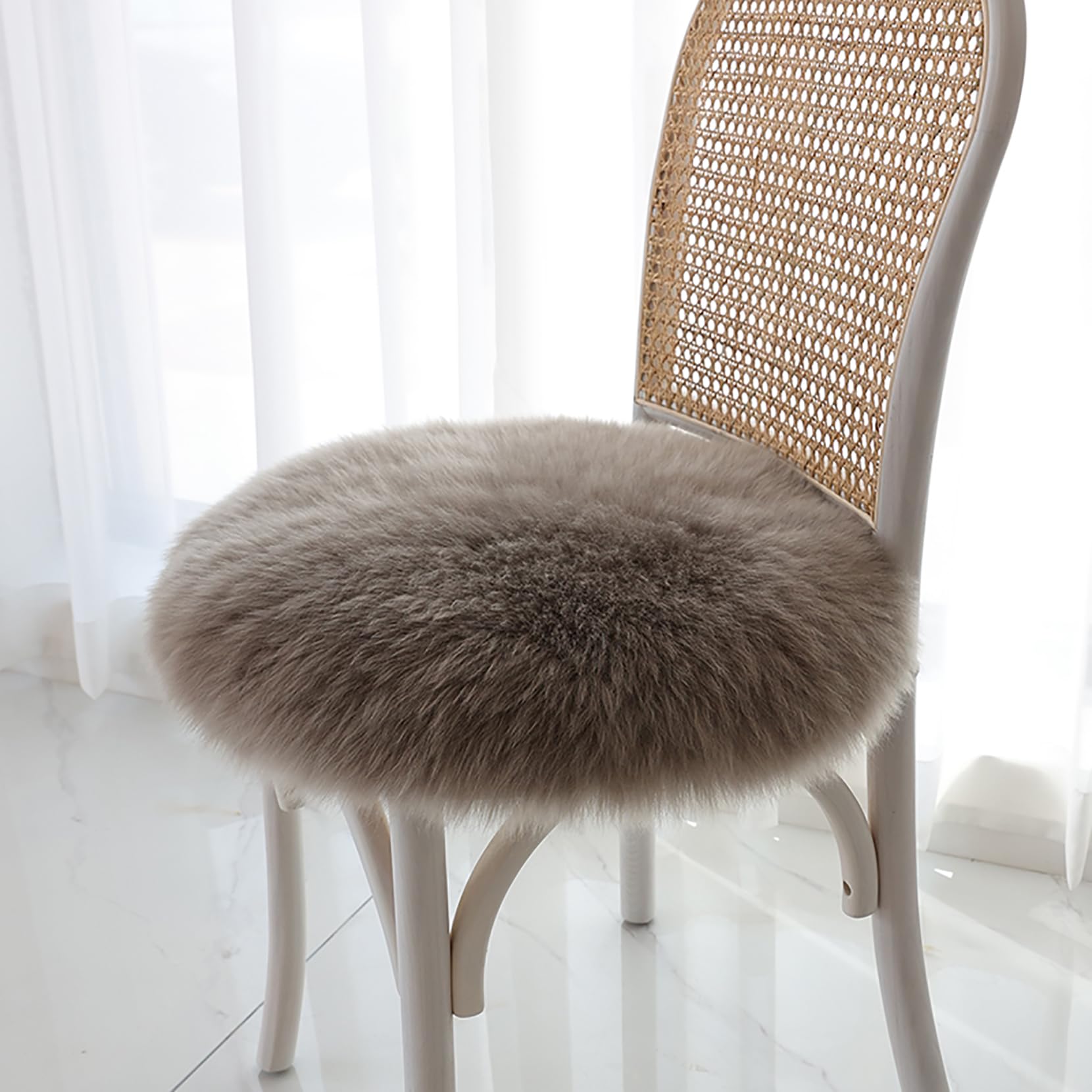 Circular wool chair cushion whole sheepskin wool sofa cushion student computer chair cushion pure wool cushion (D,diameter 35cm(13.7inch))