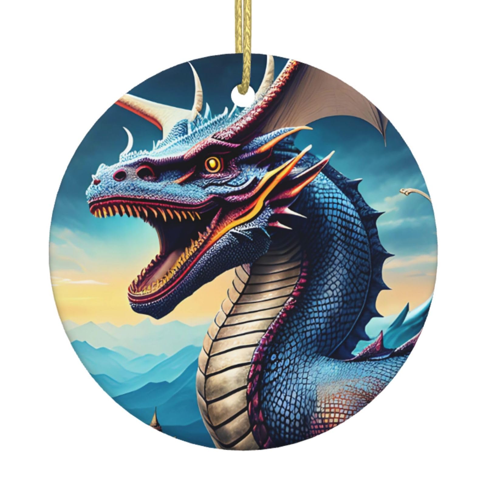 Roaring Dragon Printed Christmas Tree Ceramic Ornaments Holiday Decoration Christmas Unique Pendant for Christmas Party