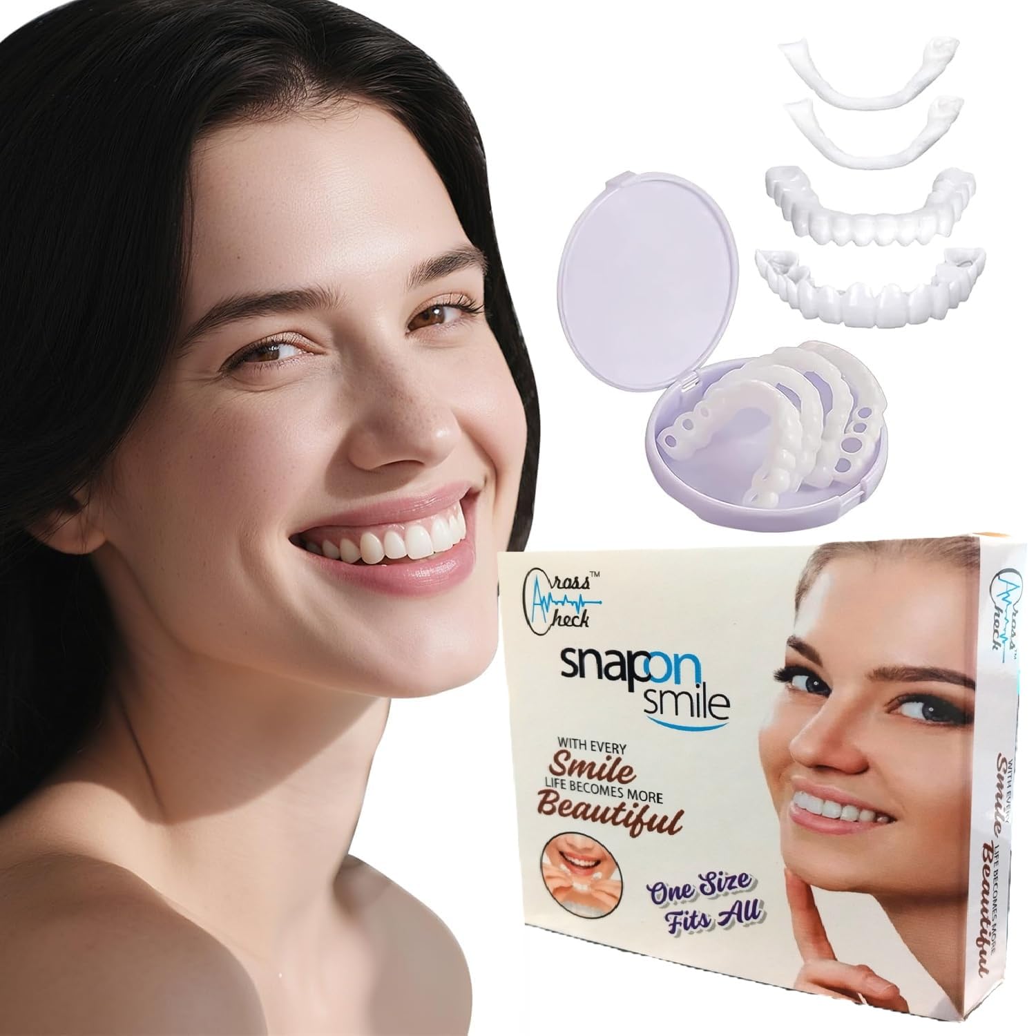 Photo 1 of Snapon Smile Moldable Fake Teeth Covers (Upper & Lower) Veneer for Men & Women - Comfort Fit Natural Shade Clip on False Teeth