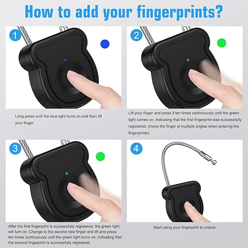 Miniatura 7 de Candado inteligente de huellas dactilares para equipaje, capacidad de 20 usuarios, llave USB y código de emergencia, cerradura biométrica sin llave