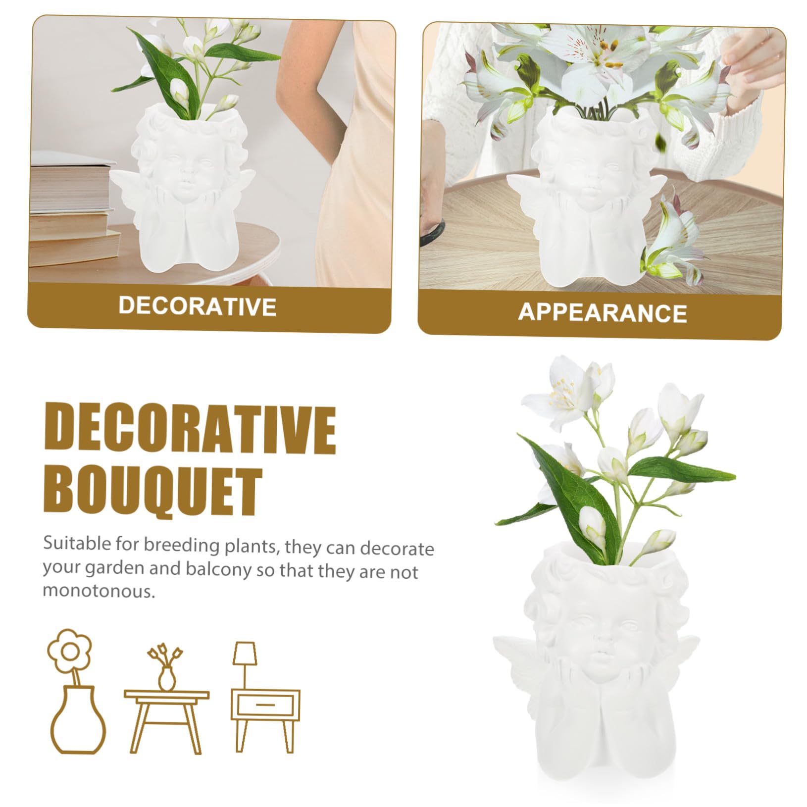 Ornamento Angelo in Resina Vaso da Fiori Piccolo Traforato per Piante da Interno, Decorazione Angioletto per Soggiorno, Cucina e Giardino, Vaso Traspirante per Piante Grasse