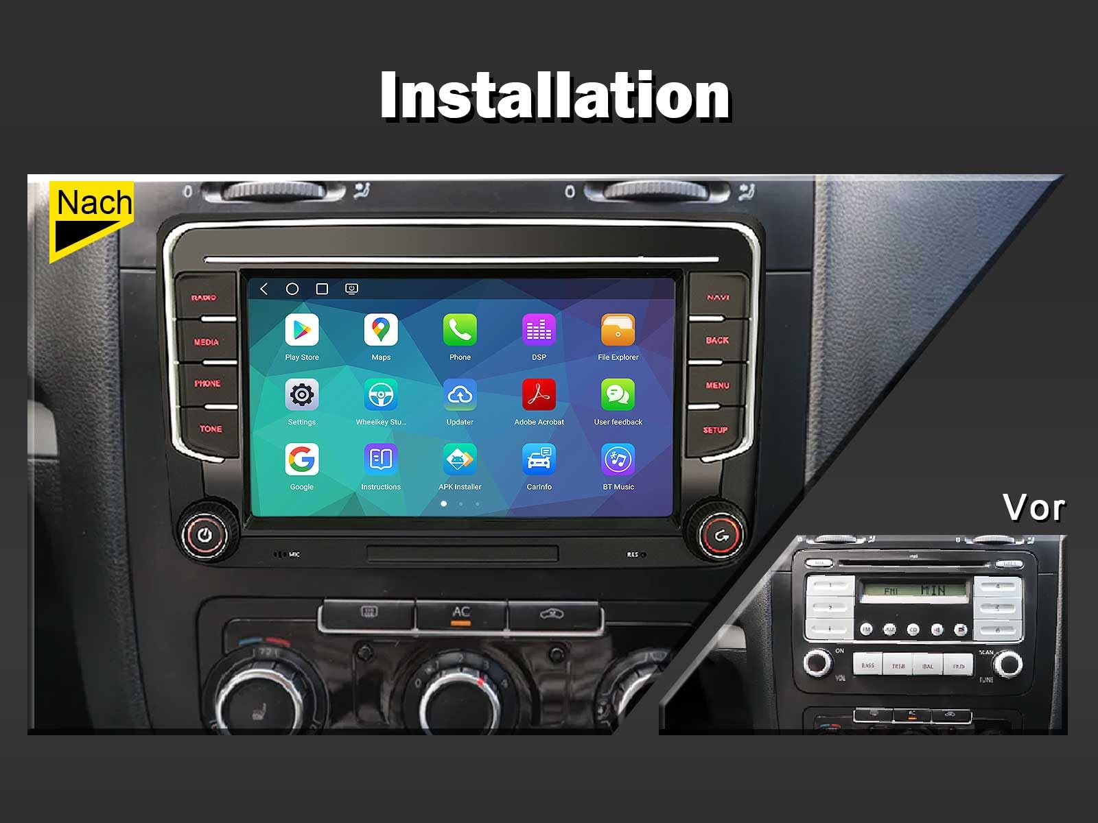 Erisin 8-rdzeniowy 8GB+128GB Android 14 GPS Nawigacja Samochodowa Stereo do VW Golf Polo Caddy Amarok Passat Seat Skoda do Tiguan 7" Bluetooth 5.1 CarPlay Android Auto DSP Audio WLAN OBD2 Canbus