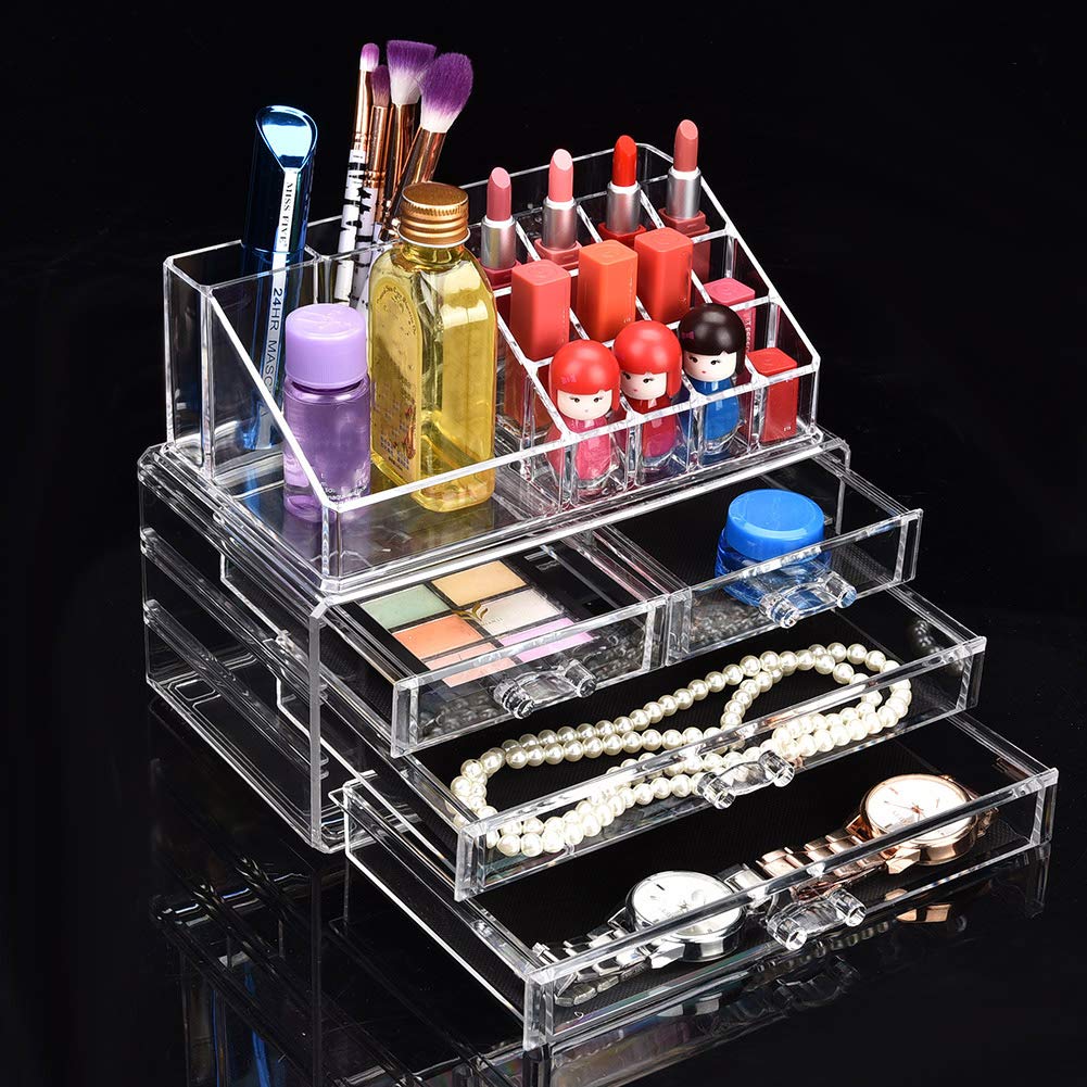 Przezroczysty organizer na kosmetyki do makijażu, pudełko do przechowywania biżuterii, wielowarstwowe etui z szufladami, przezroczysty organizer na biżuterię, na kolczyki, pierścionki