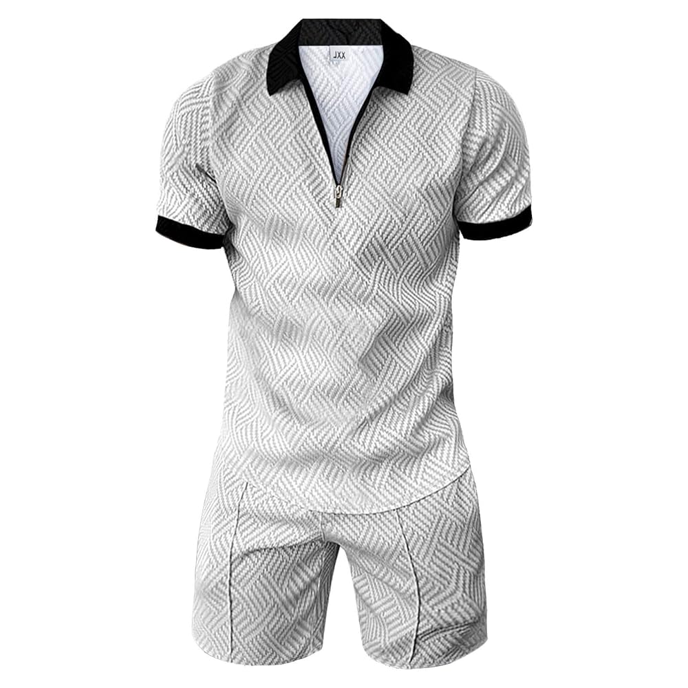 Mens Polo Shirt Set, Zip Up T Shirts for Men Mens Casual