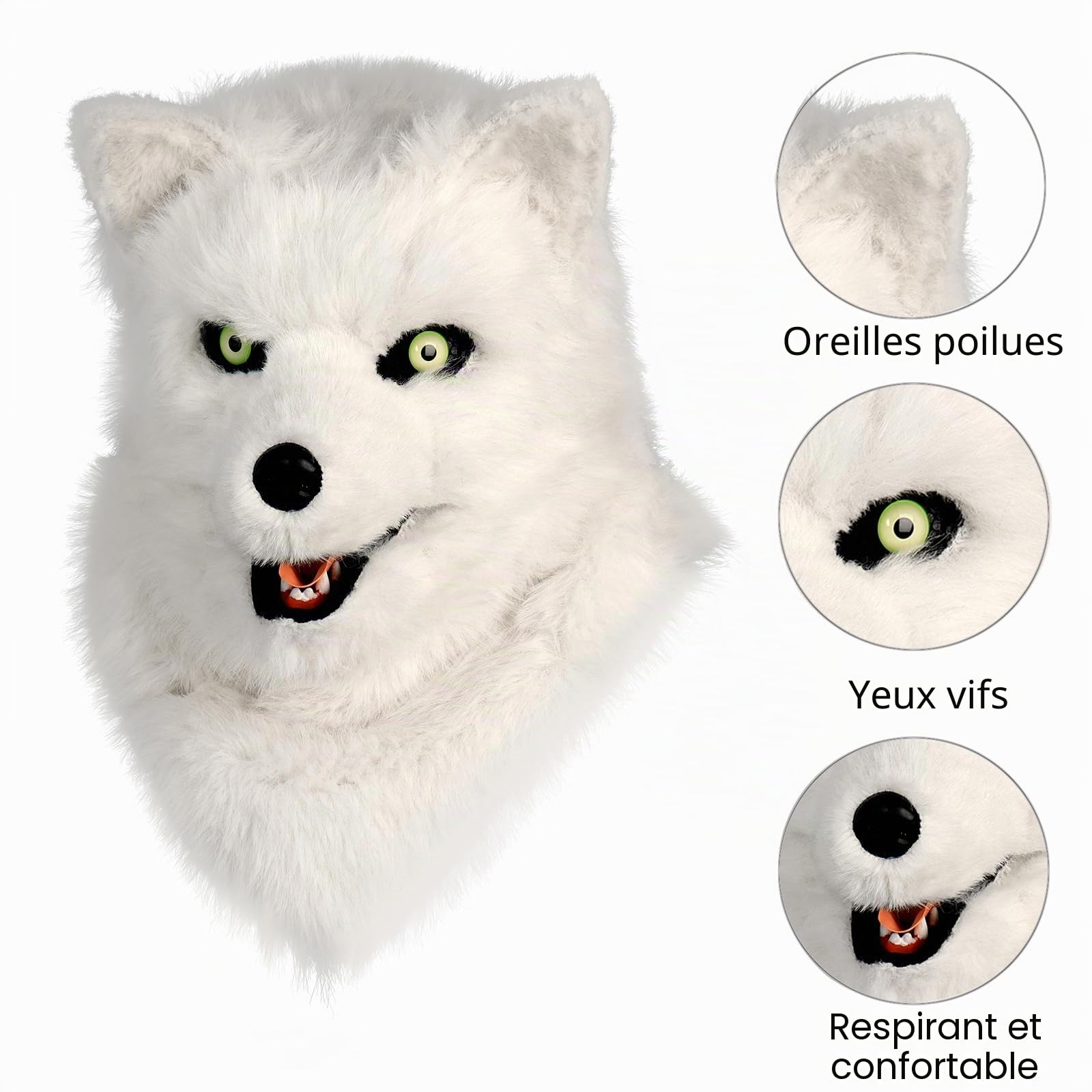 Masque fantaisie en forme de tête de chien en peluche avec queue de griffe et gants pour Halloween, fête, bal masqué, cosplay
