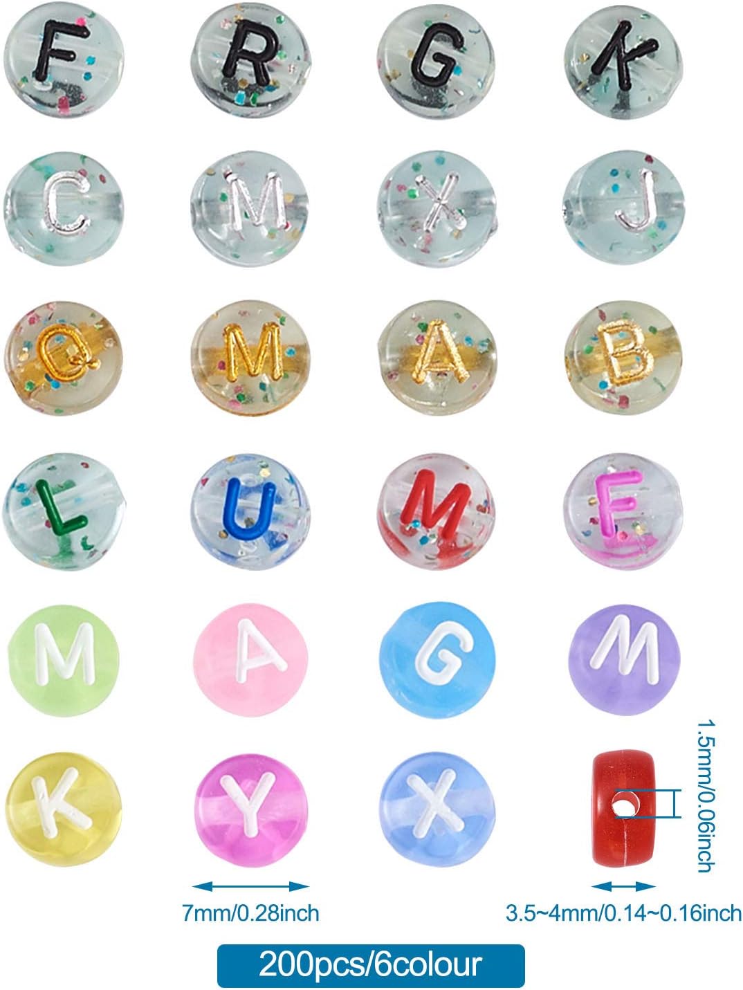 Cheriswelry 1200pcs Acrylic Alphabet Beads 7mm Transparent Flat Round Disc Coin A-Z Letter Loose Beads Spacers for Jewellery Bracelet Making(6 Styles) - Image 5