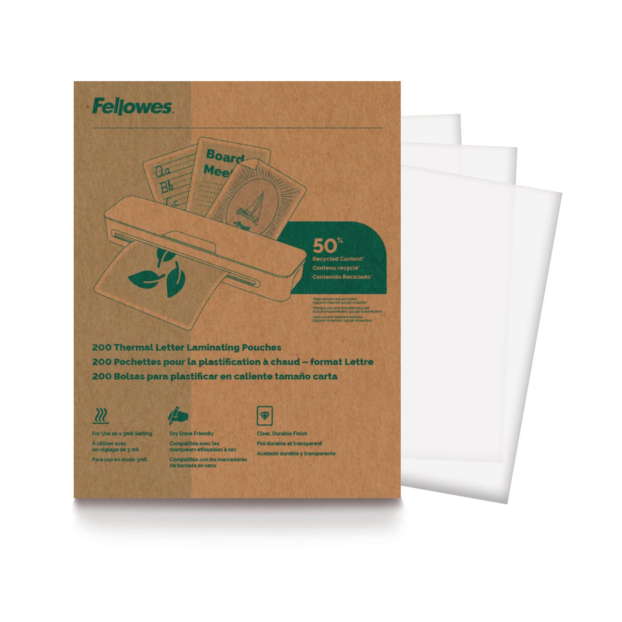 Lot de 200 feuilles de plastification thermique recyclées, pochettes format lettre, 22,9 x 29,5 cm, transparentes pour une utilisation sur réglage de 3 mm (100145864)