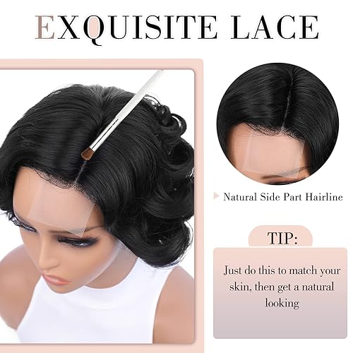Miniatura 7 de Quantum Love Pelucas cortas y rizadas estilo Bob peluca suelta con parte lateral para mujeres negras, peluca sintética de 10 pulgadas 1B27