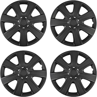 Blueshyhall Hubcap Wheel Cover Set of 4, Replacement Car Vehicle Wheel Rim Skin Cover Fits 15 inch Hubcap Wheel, Texture Matte Black