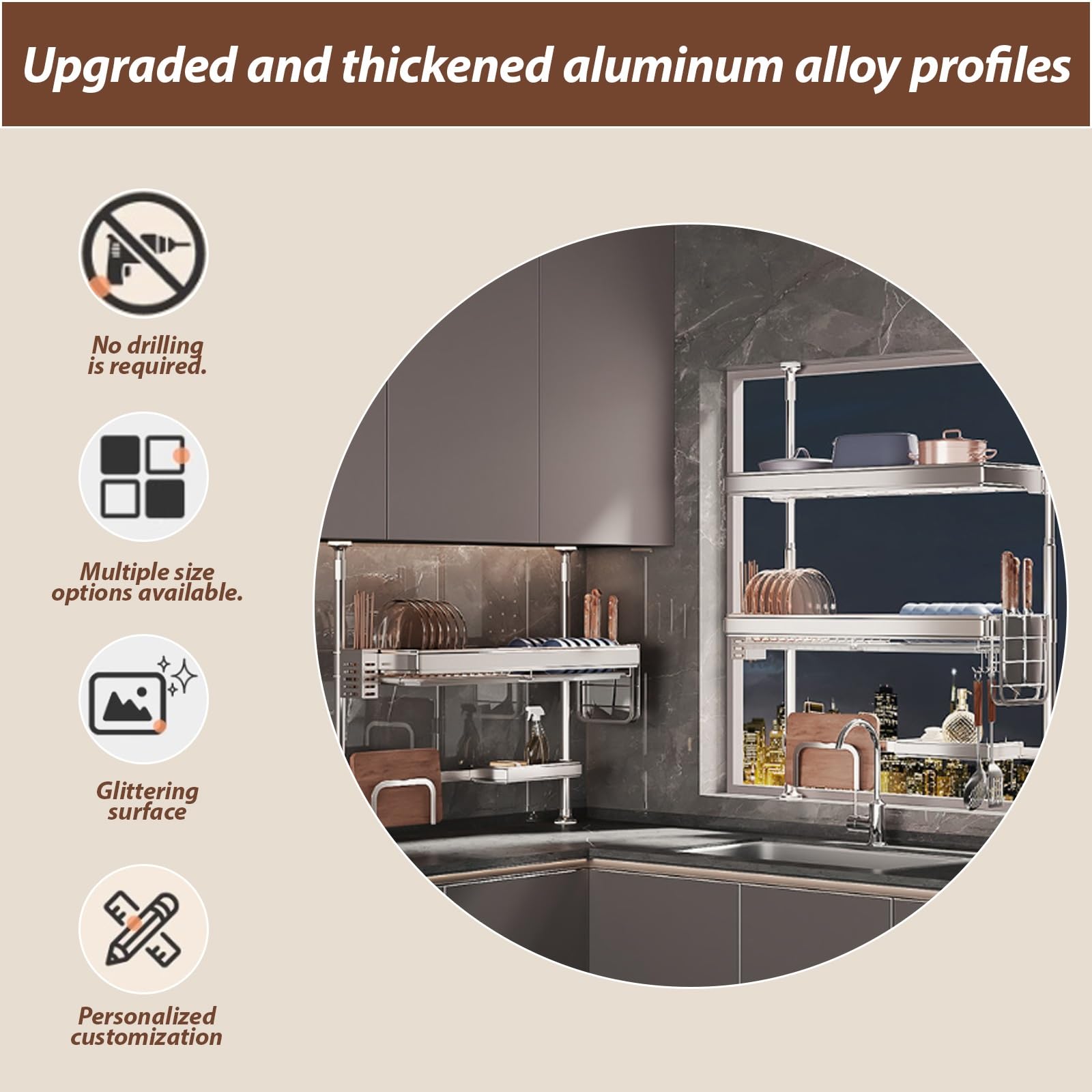 Ampio ripiano da Cucina in Acciaio Inox Regolabile in Altezza con Elevata capacità: scolapiatti, scolapiatti e ripiano portaoggetti per Ciotole e Piatti (1 Livello 11