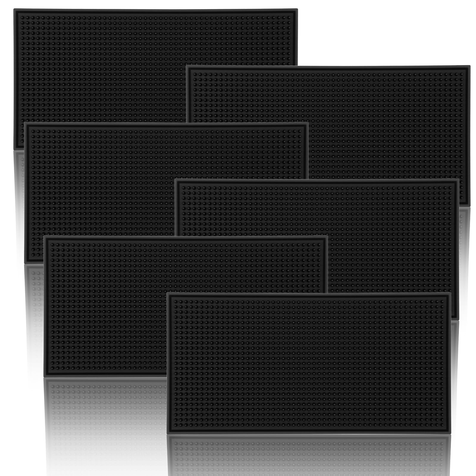 Confezione da 6 tappetini da bar in gomma per piano di lavoro, antiscivolo, per bar, caffè, cucina e casa, in PVC resistente, per bicchieri e bevande, colore nero, 15,2 x 30,5 cm