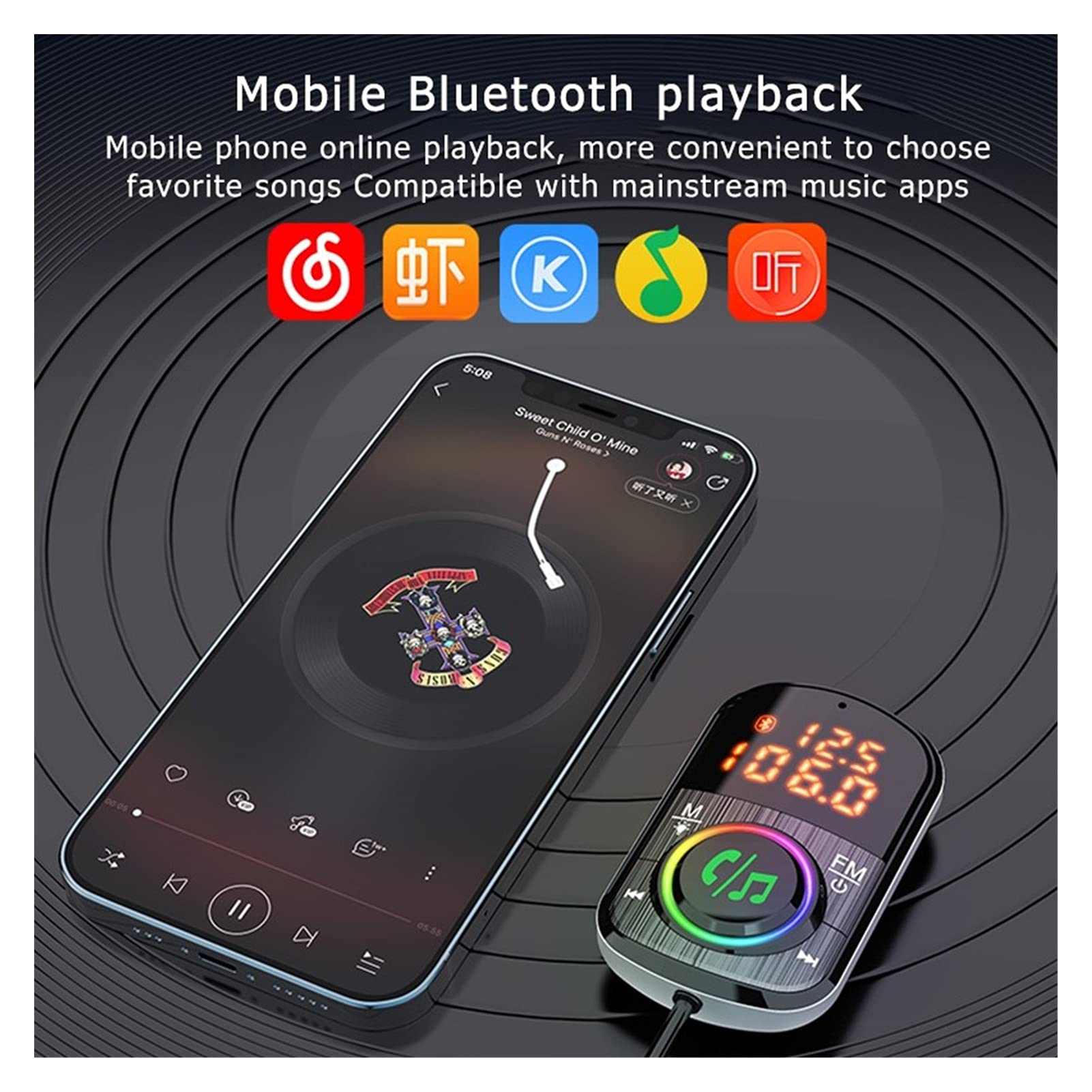 Adaptateur Audio Bluetooth Auto FÉMININ Emetteur Bluetooth V5.0 Adaptateur Radio sans Fil Musique MP3 Kit de Voiture de Joueur QC3.0 USB Type-C Charge Rapide