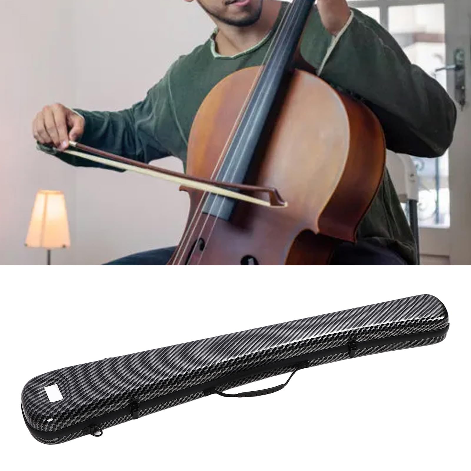 Custodia Rigida per per Violoncello in Fibra di Carbonio con Protezione Antiurto Regolabile per Violino, Viola, Basso, Musicisti Professionisti