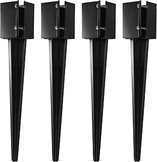 CRIZTA 4Pcs 24" Heavy Duty 4x4 Fence Post Anchor Ground Spike Metal Black Powder Coated - Mailbox Post Anchors. Length: 24 inches, Outer Dimension: 4” x 4” (Fit 3.5” x 3.5” Square Wood Post)